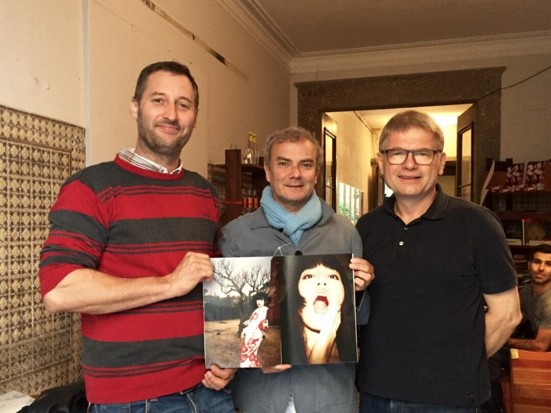 The jury of Call For Books: Moritz Neumuller and Dieter Neubert and Pierre Bessard with the self-published book winner Kisyu Hoi from Japan.